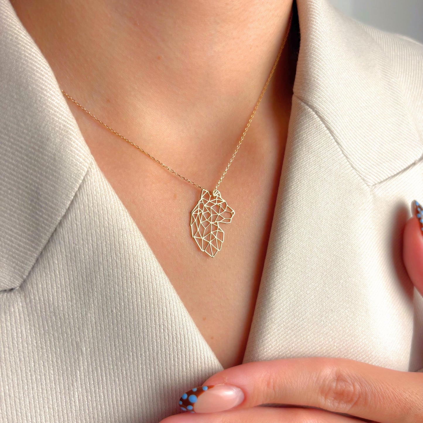 Geometric Lion Necklace, Strength Jewelry for Her, Minimalist Gold Animal Pendant, Brave Woman Gift