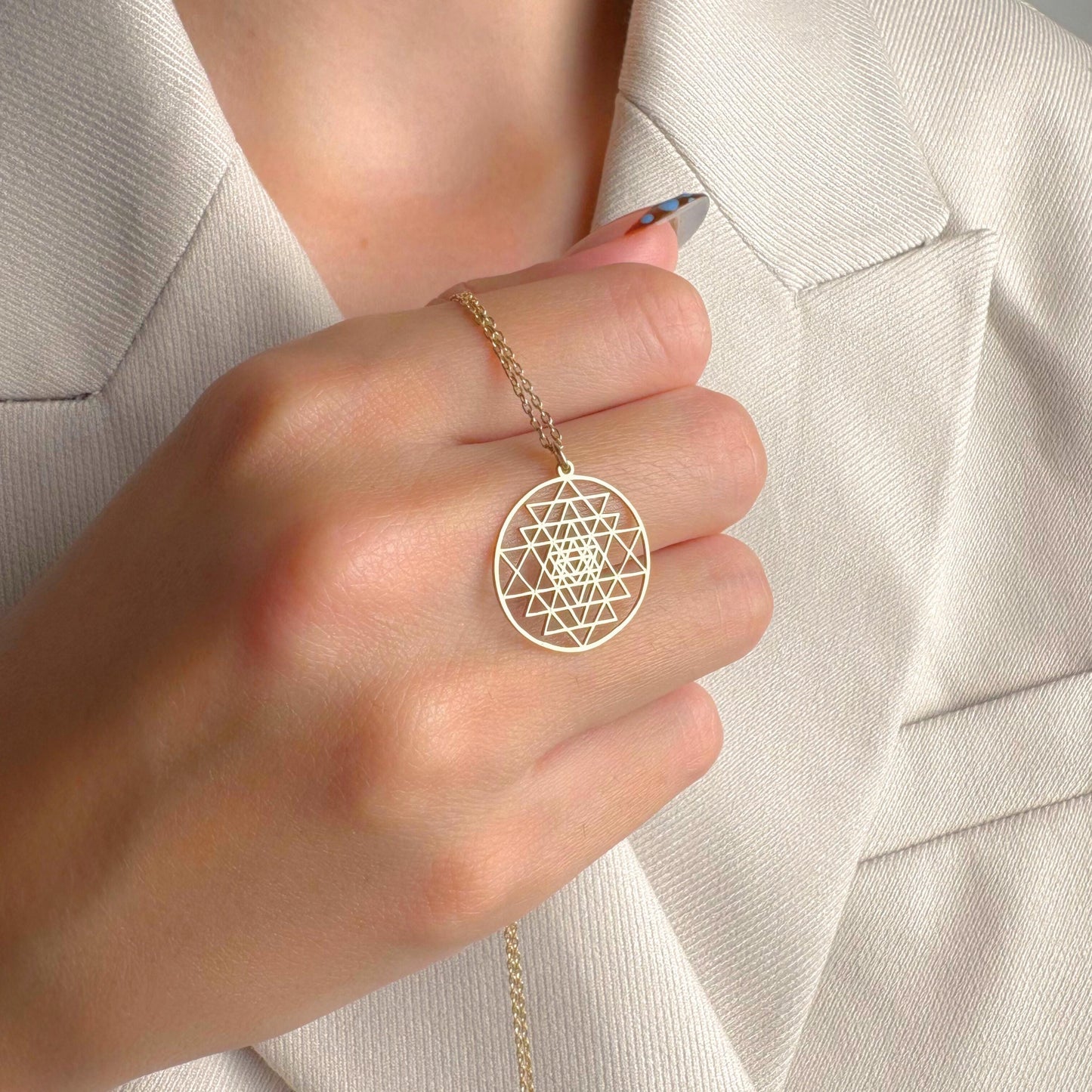 Sri Yantra Necklace Gold, Sacred Geometry Pendant, Spiritual Jewelry, Energy Healing Symbol, Meditation Chakra