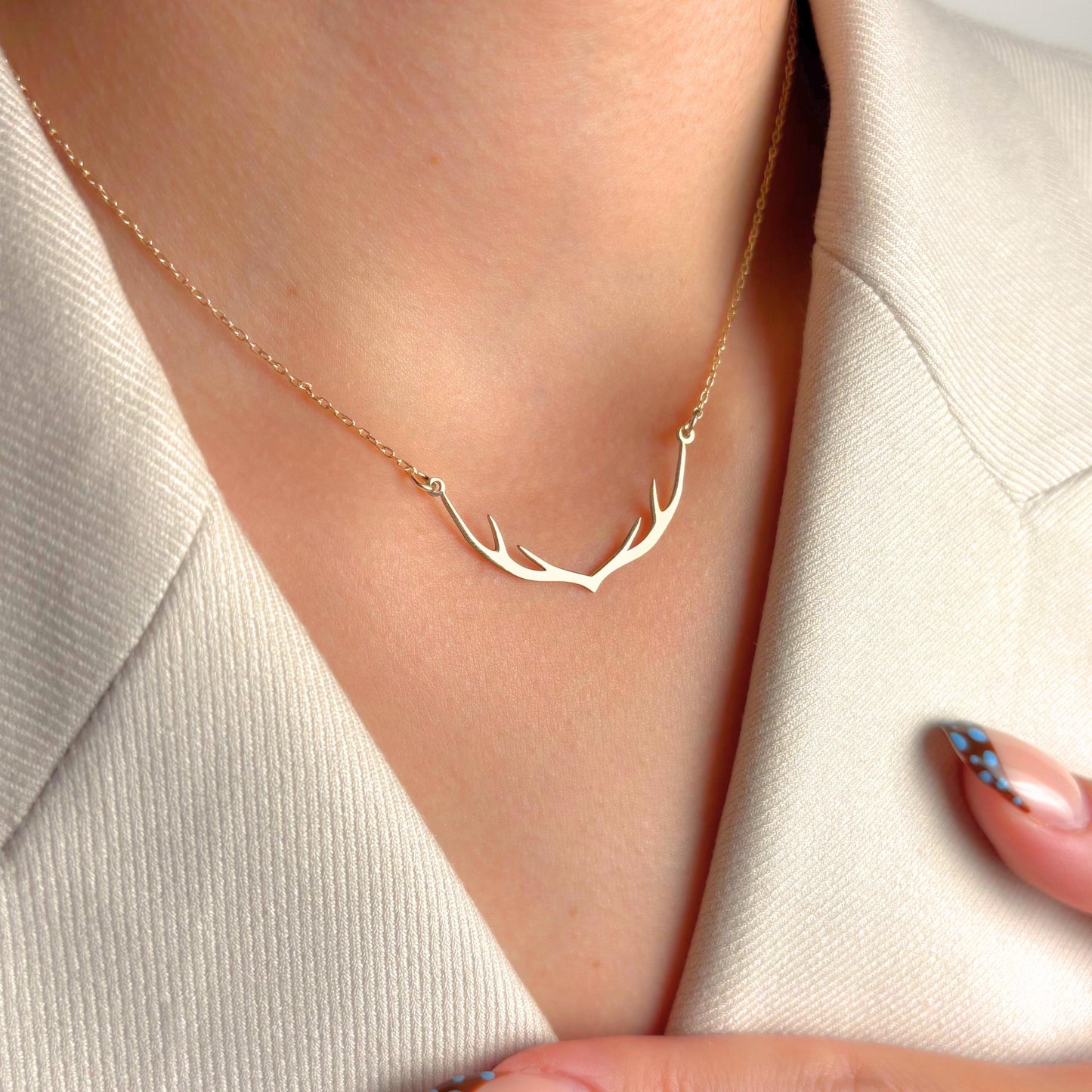 Gold Antler Necklace for Her, Minimalist Rustic Deer Pendant, Nature Lover Jewelry Gift
