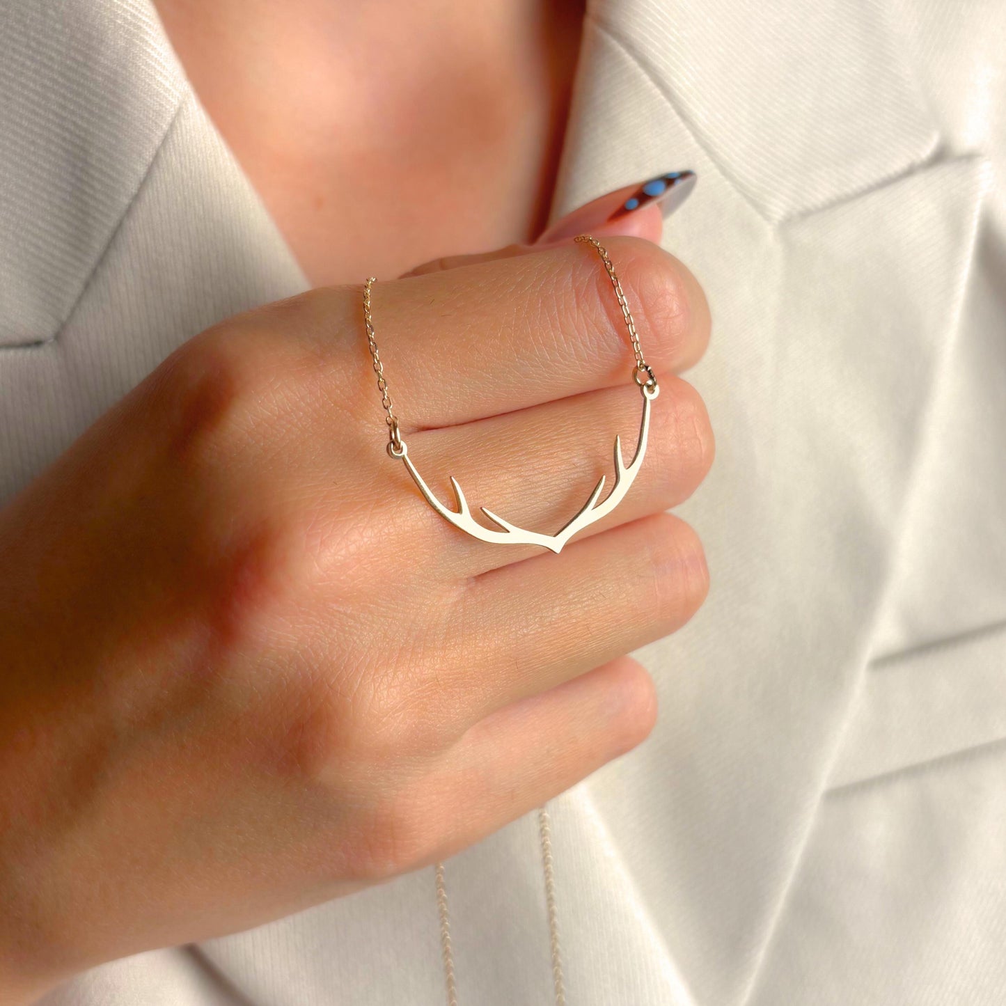 Gold Antler Necklace for Her, Minimalist Rustic Deer Pendant, Nature Lover Jewelry Gift