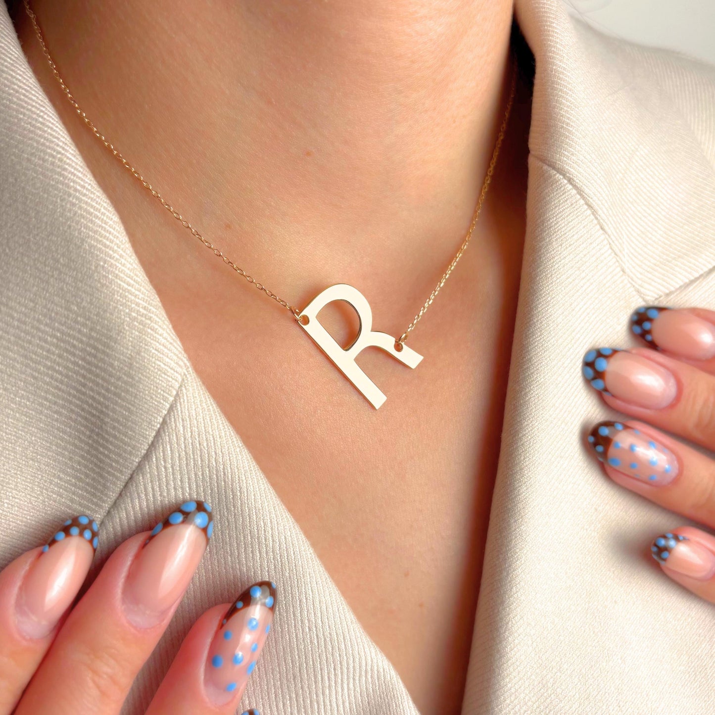 Custom Initial Necklace, Large Letter Pendant Jewelry, Bold Monogram Charm for Her