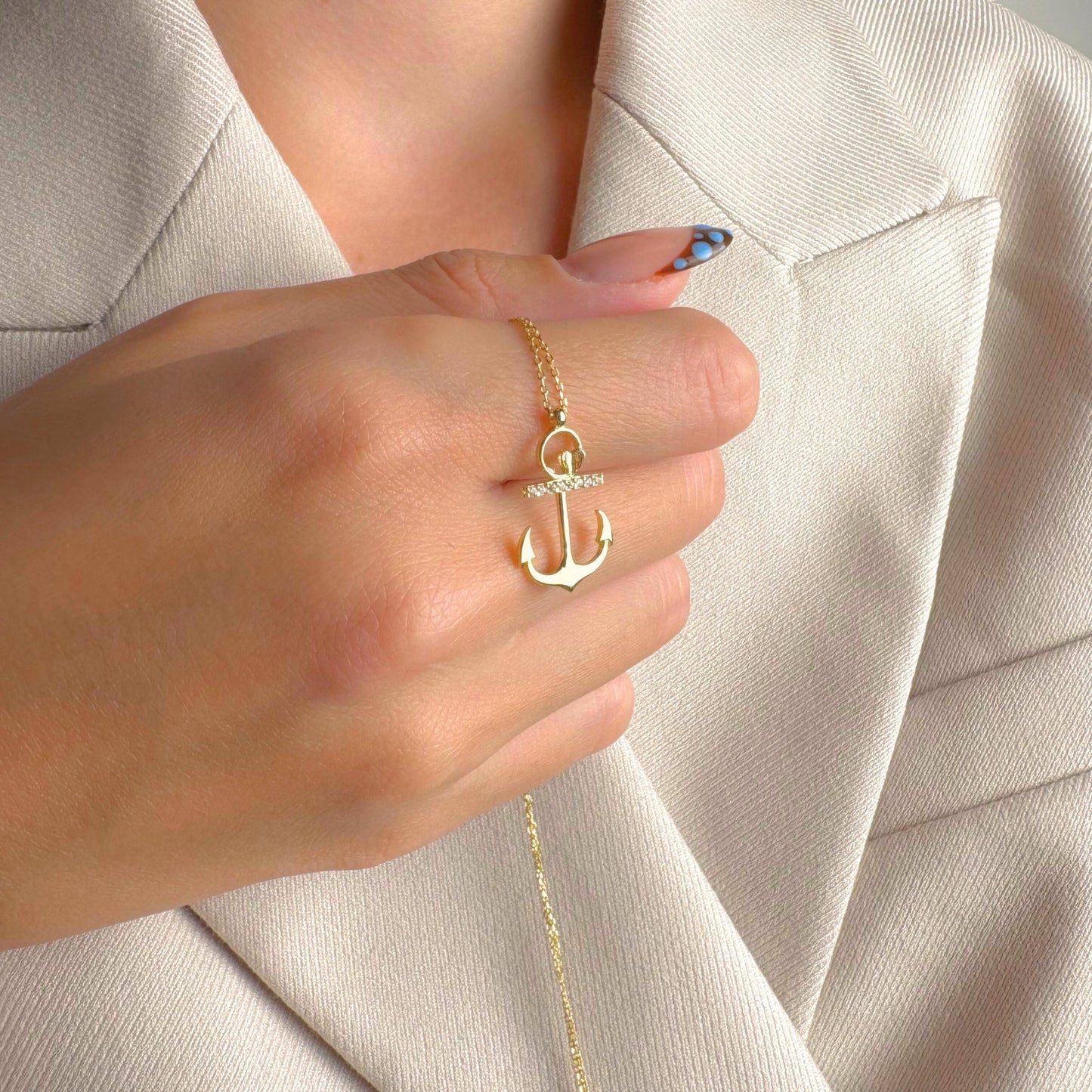 Gold Anchor Necklace Crystal Bar, Nautical Pendant for Women, Sailor Jewelry, Ocean Lover Gift