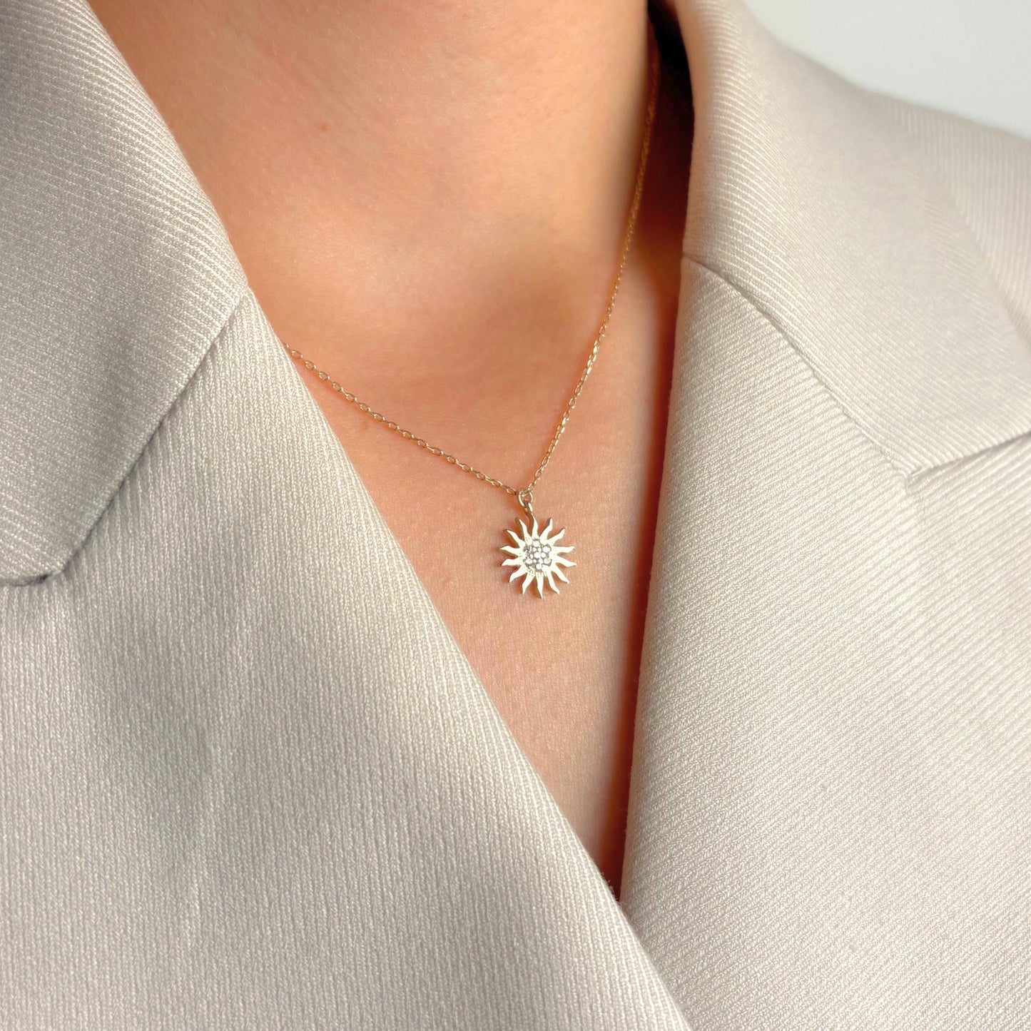 Sunburst Necklace Gold, Radiant Sun Charm Pendant, Dainty Celestial Jewelry