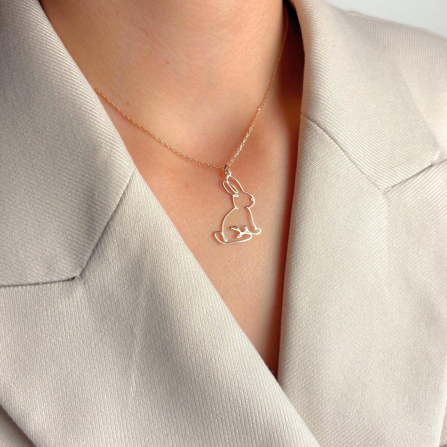 Minimalist Bunny Necklace, Rabbit Outline Pendant in Gold, Animal Lover Jewelry, Nature Inspired Charm