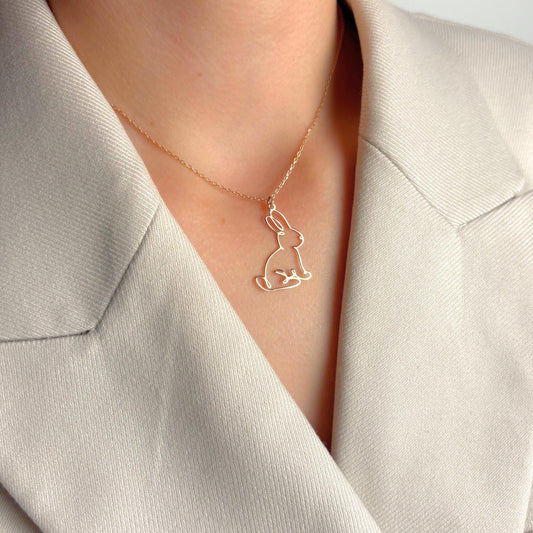 Minimalist Bunny Necklace, Rabbit Outline Pendant in Gold, Animal Lover Jewelry, Nature Inspired Charm