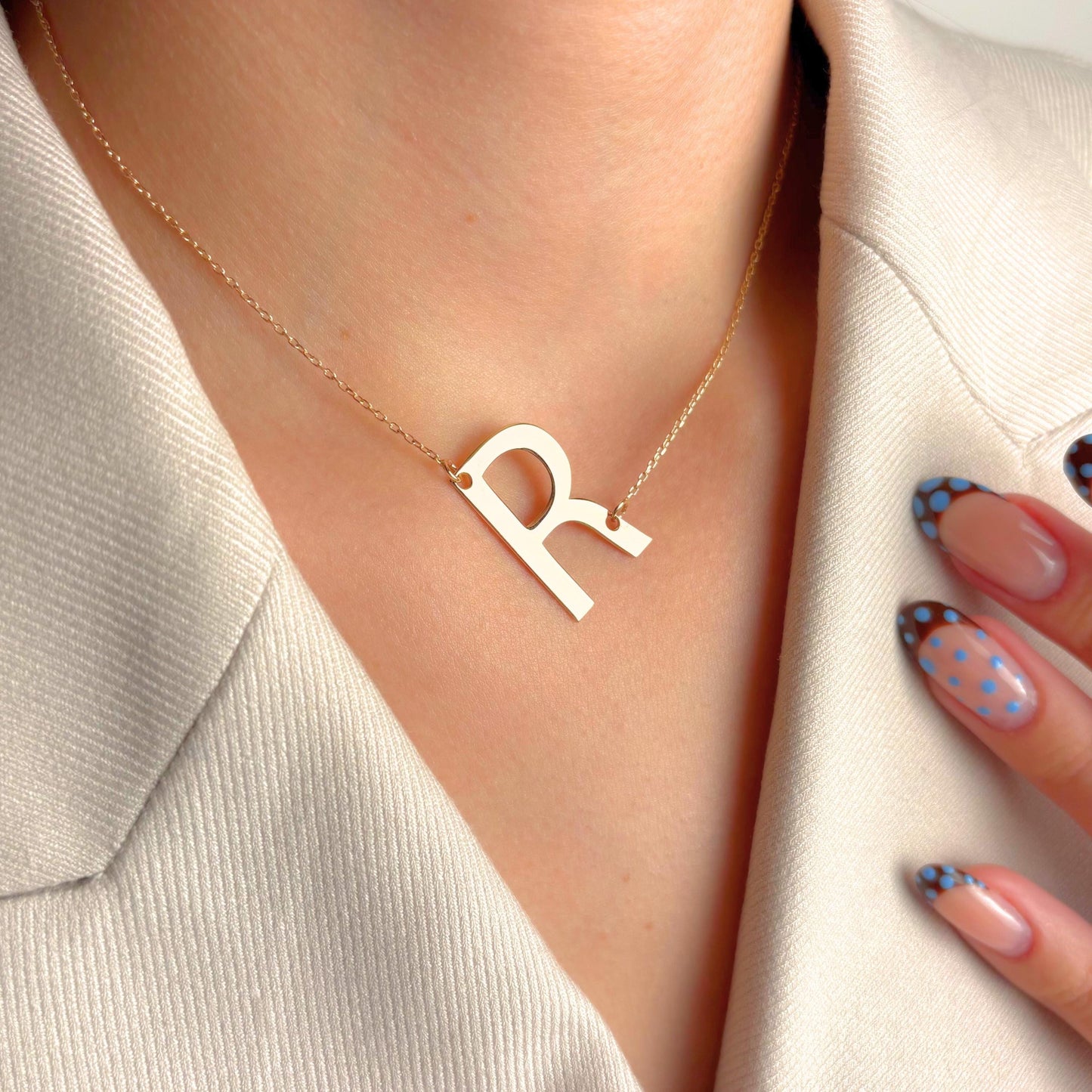 Custom Initial Necklace, Large Letter Pendant Jewelry, Bold Monogram Charm for Her