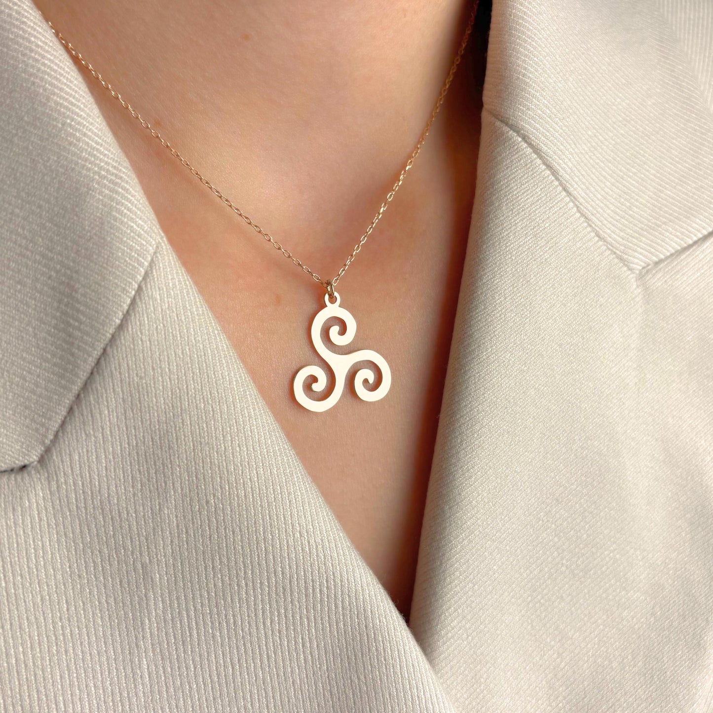 Celtic Triskelion Necklace, Triple Spiral Pendant Gold, Triskele Symbol Jewelry, Gift for Women
