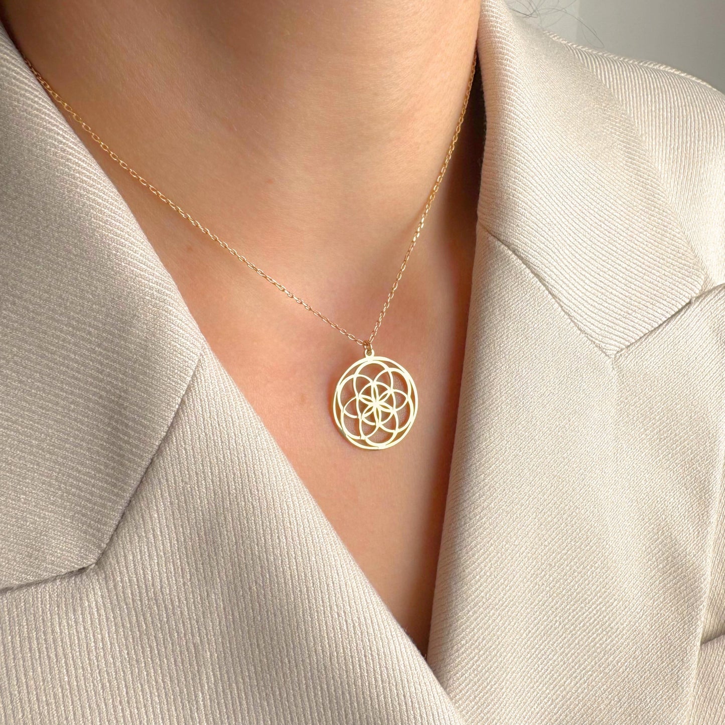Seed of Life Necklace Gold, Sacred Geometry Jewelry for Her, Spiritual Symbol Pendant