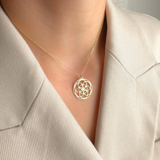 Seed of Life Necklace Gold, Sacred Geometry Jewelry for Her, Spiritual Symbol Pendant