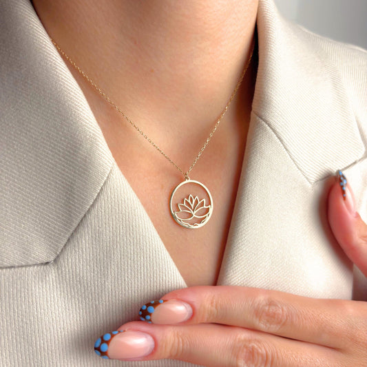 Lotus Necklace, Spiritual Jewelry, Yoga Meditation Pendant, Gold Charm, Mindfulness for Women