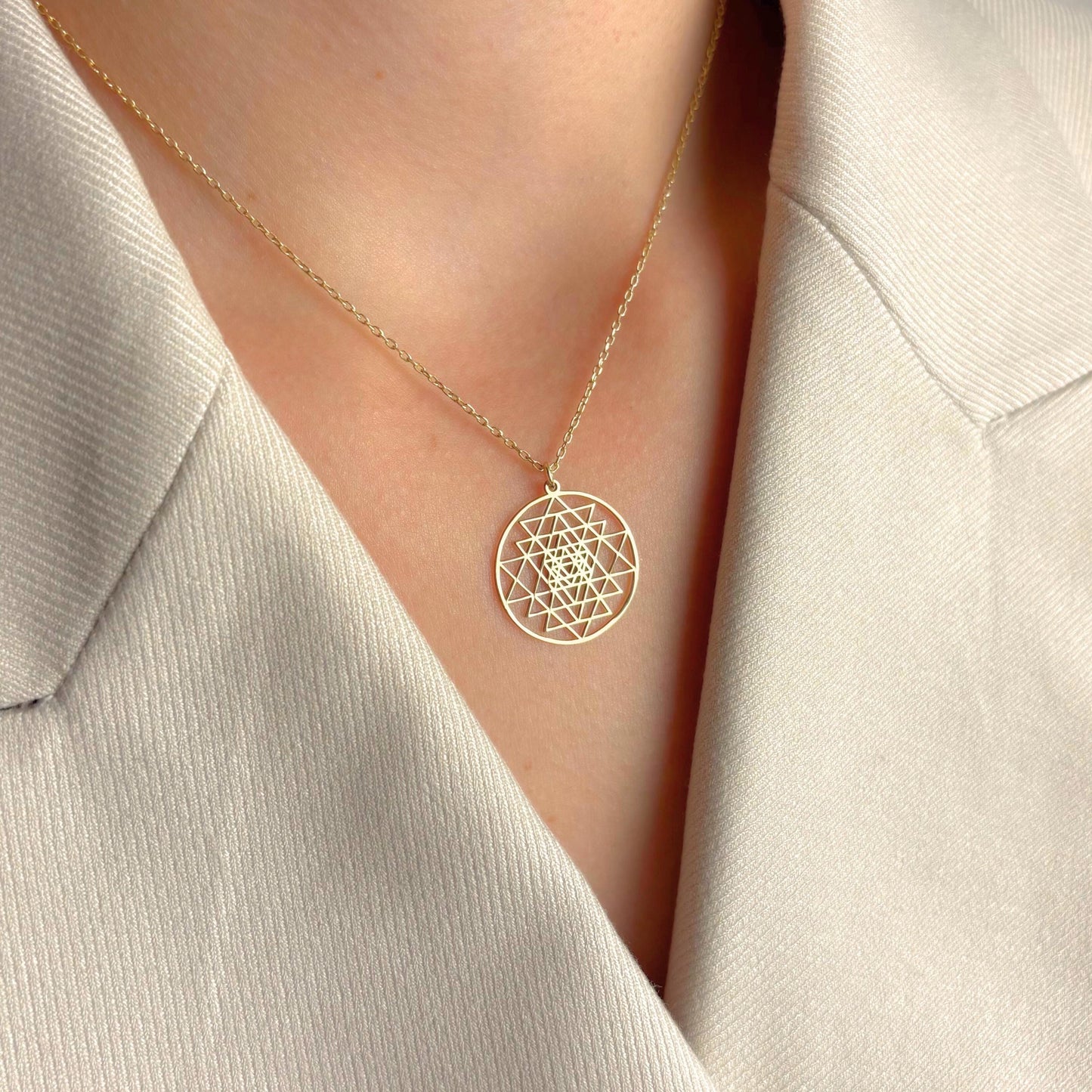 Sri Yantra Necklace Gold, Sacred Geometry Pendant, Spiritual Jewelry, Energy Healing Symbol, Meditation Chakra
