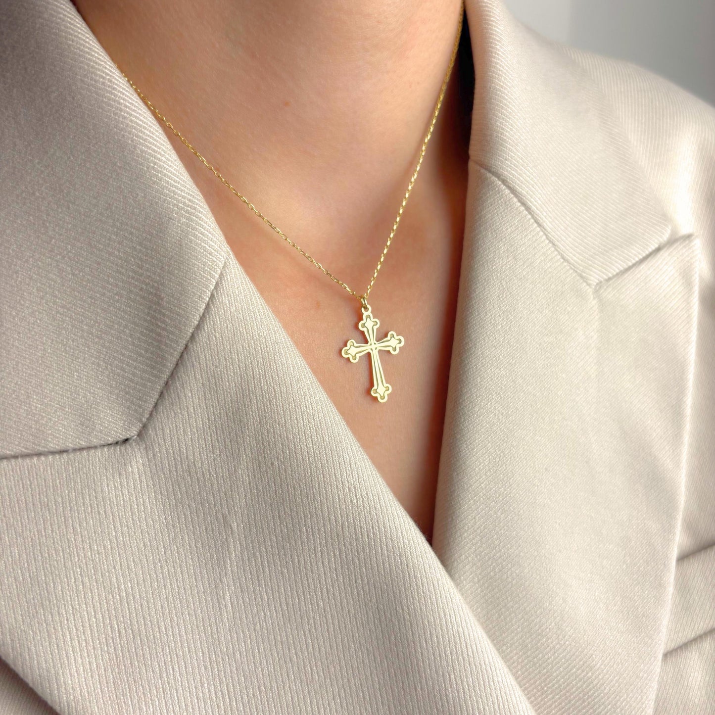 Gold Cross Necklace for Women, Dainty Christian Religious Pendant, Baptism Gift, Confirmation Jewelry