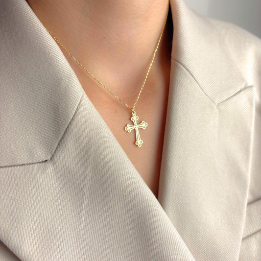 Gold Cross Necklace for Women, Dainty Christian Religious Pendant, Baptism Gift, Confirmation Jewelry