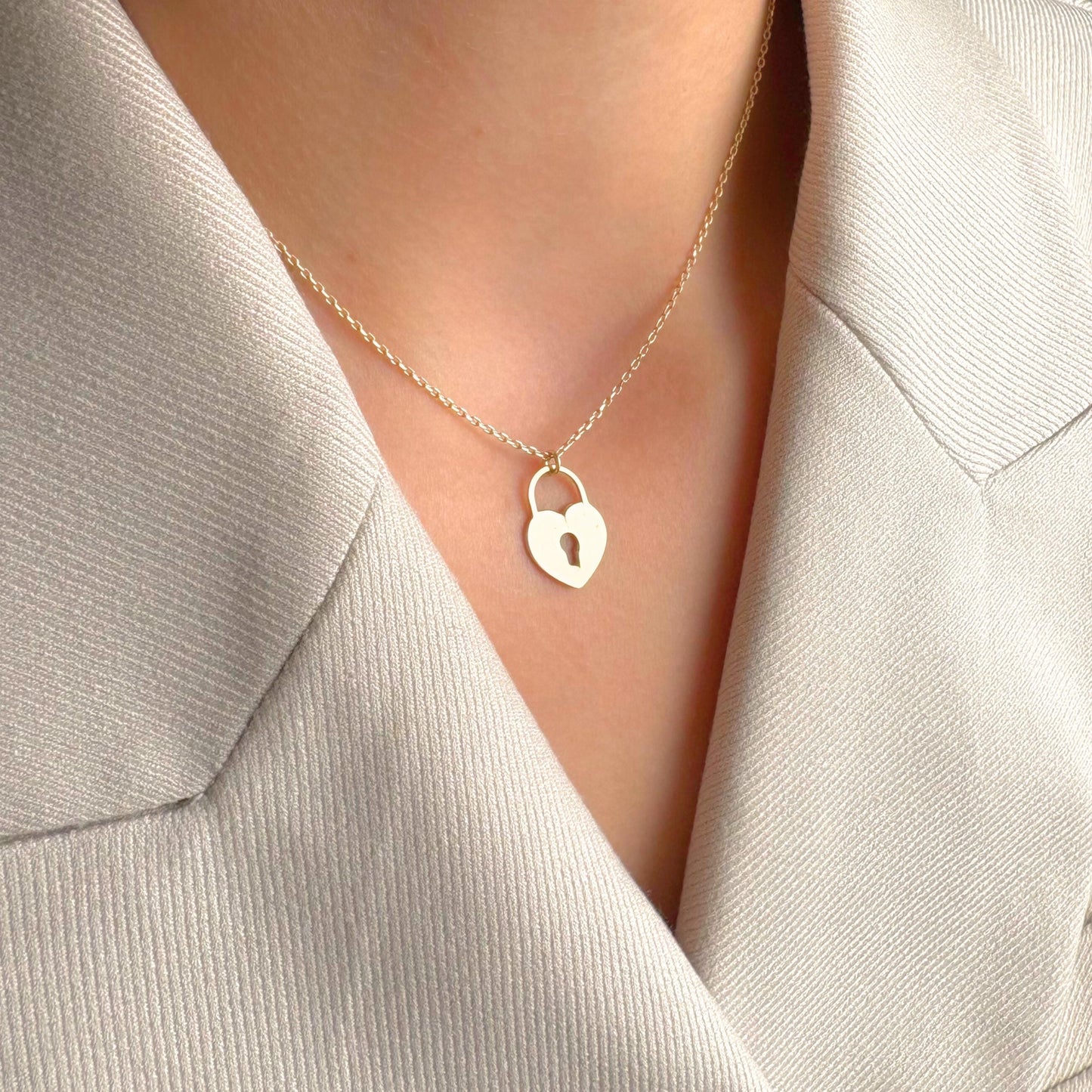 Heart Lock Necklace, Minimalist Love Pendant, Dainty Gold Jewelry, Valentines Day Gift