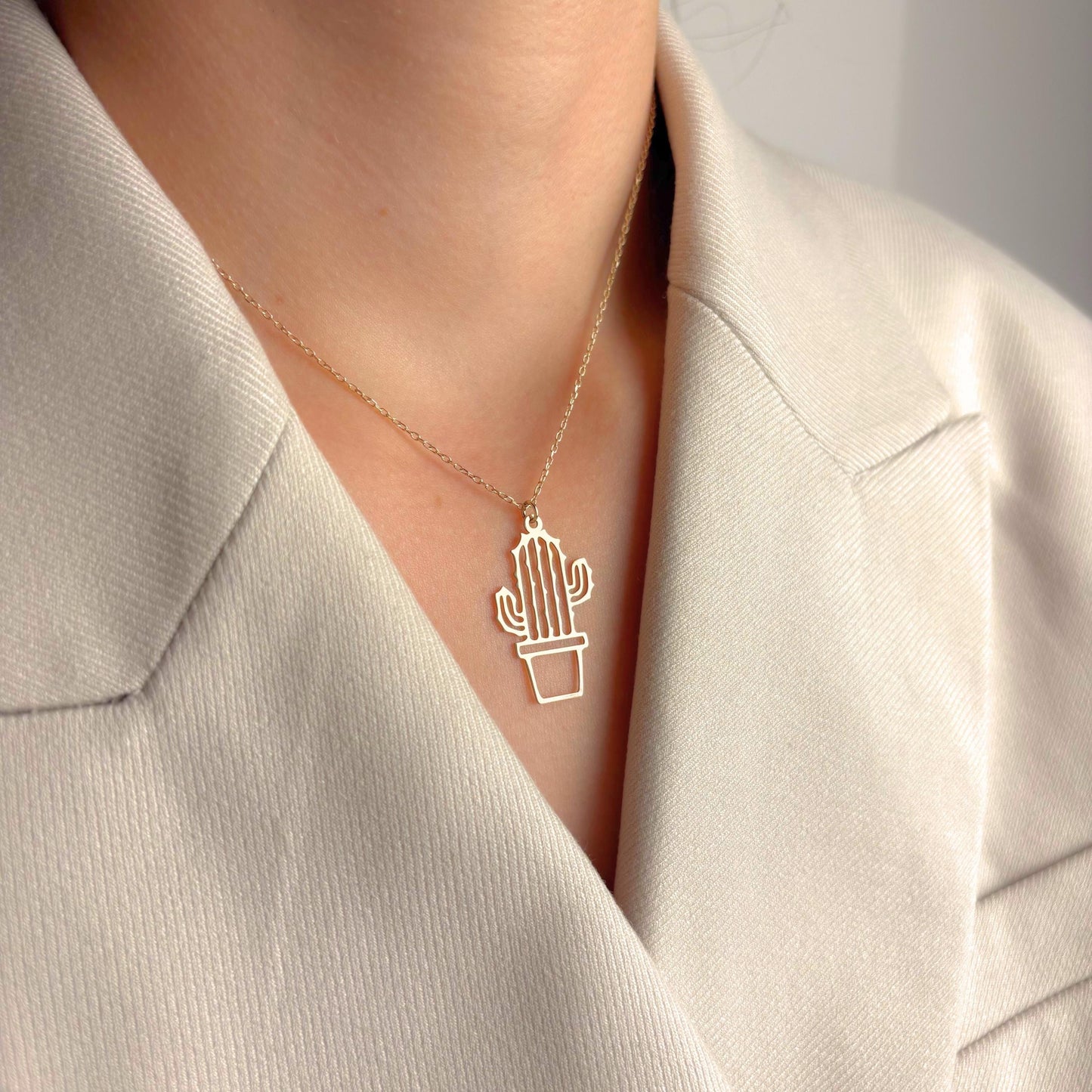Cactus Pendant Necklace, Minimalist Plant Jewelry, Dainty Desert Charm, Succulent Lover Gift