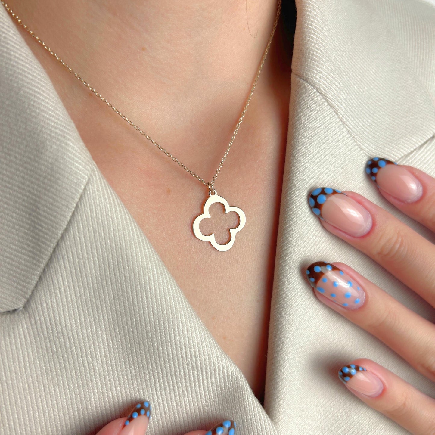 Quatrefoil Necklace Gold, Lucky Clover Pendant for Her, Dainty Minimalist Jewelry, Boho Geometric Charm