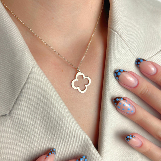 Quatrefoil Necklace Gold, Lucky Clover Pendant for Her, Dainty Minimalist Jewelry, Boho Geometric Charm