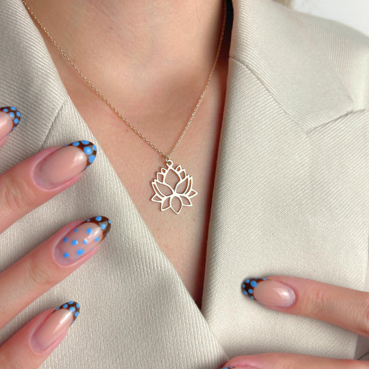 Lotus Flower Necklace, Gold Spiritual Pendant, Yoga Jewelry for Mindfulness, Dainty Rebirth Symbol Charm