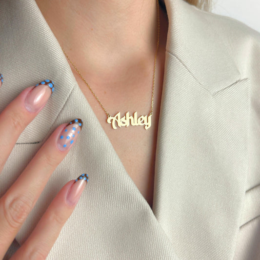 Custom Name Necklace, Personalized Pendant, Old English Font Jewelry, Gold Nameplate, Birthday Charm