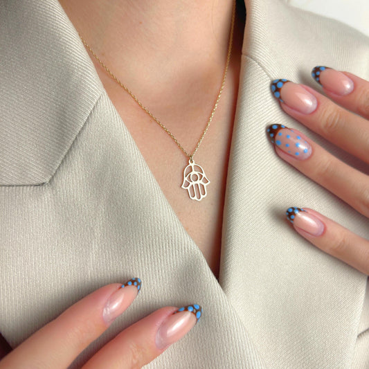Hamsa Hand Necklace, Gold Protection Pendant, Evil Eye Jewelry, Dainty Spiritual Boho Talisman Charm