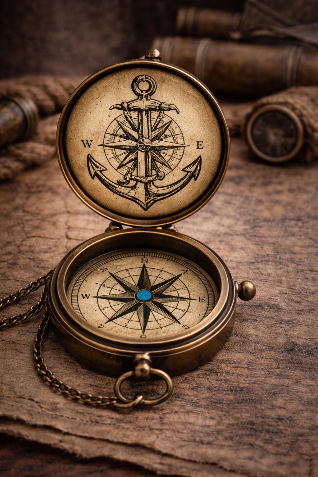 Personalized Vintage Pocket Compass – Laser Engraved Compass – Mountain & Biking Design – Antique Brass Adventure Gift