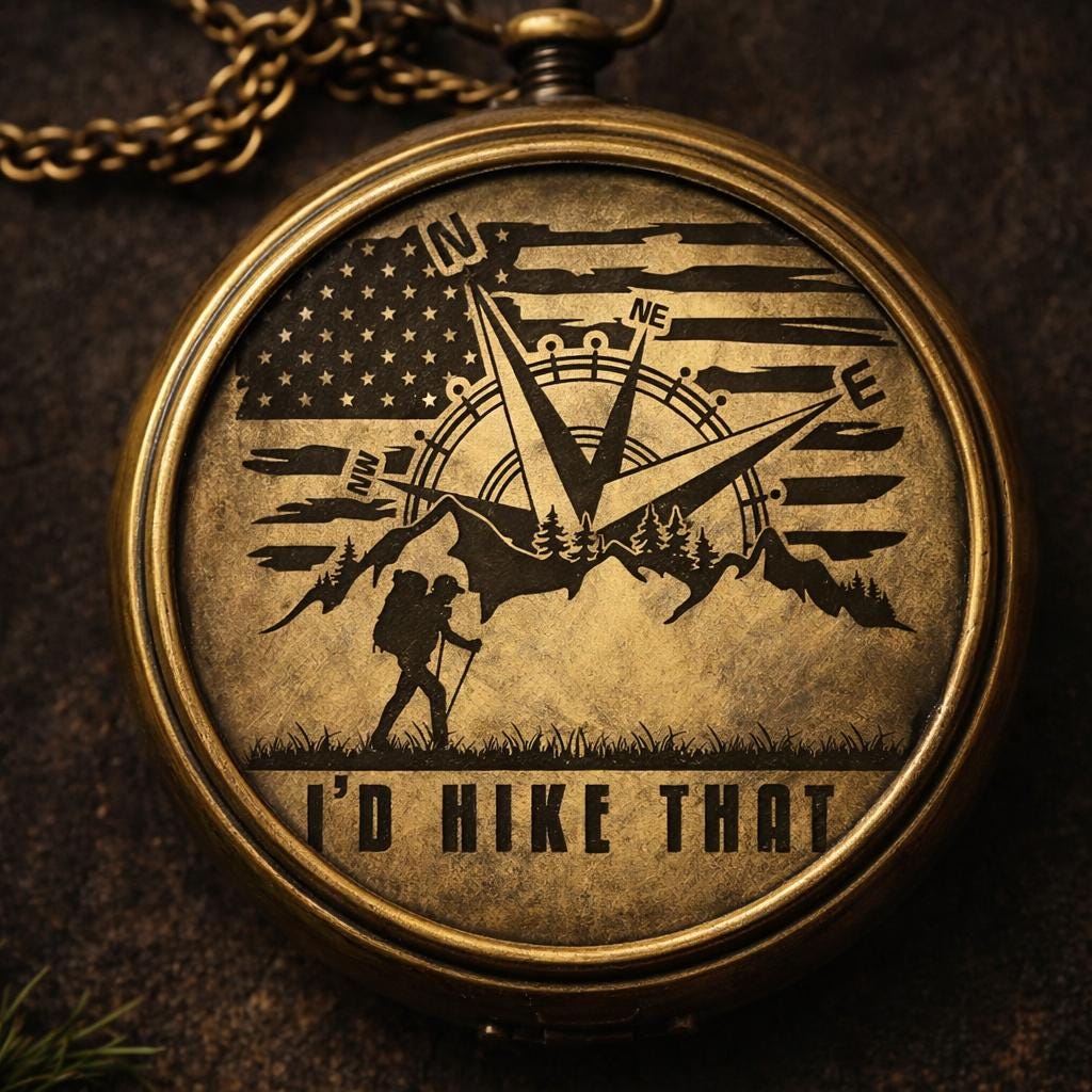 Personalized Vintage Pocket Compass – Laser Engraved Compass – Mountain & Biking Design – Antique Brass Adventure Gift