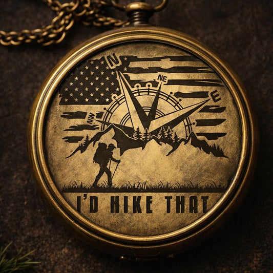 Personalized Vintage Pocket Compass – Laser Engraved Compass – Mountain & Biking Design – Antique Brass Adventure Gift